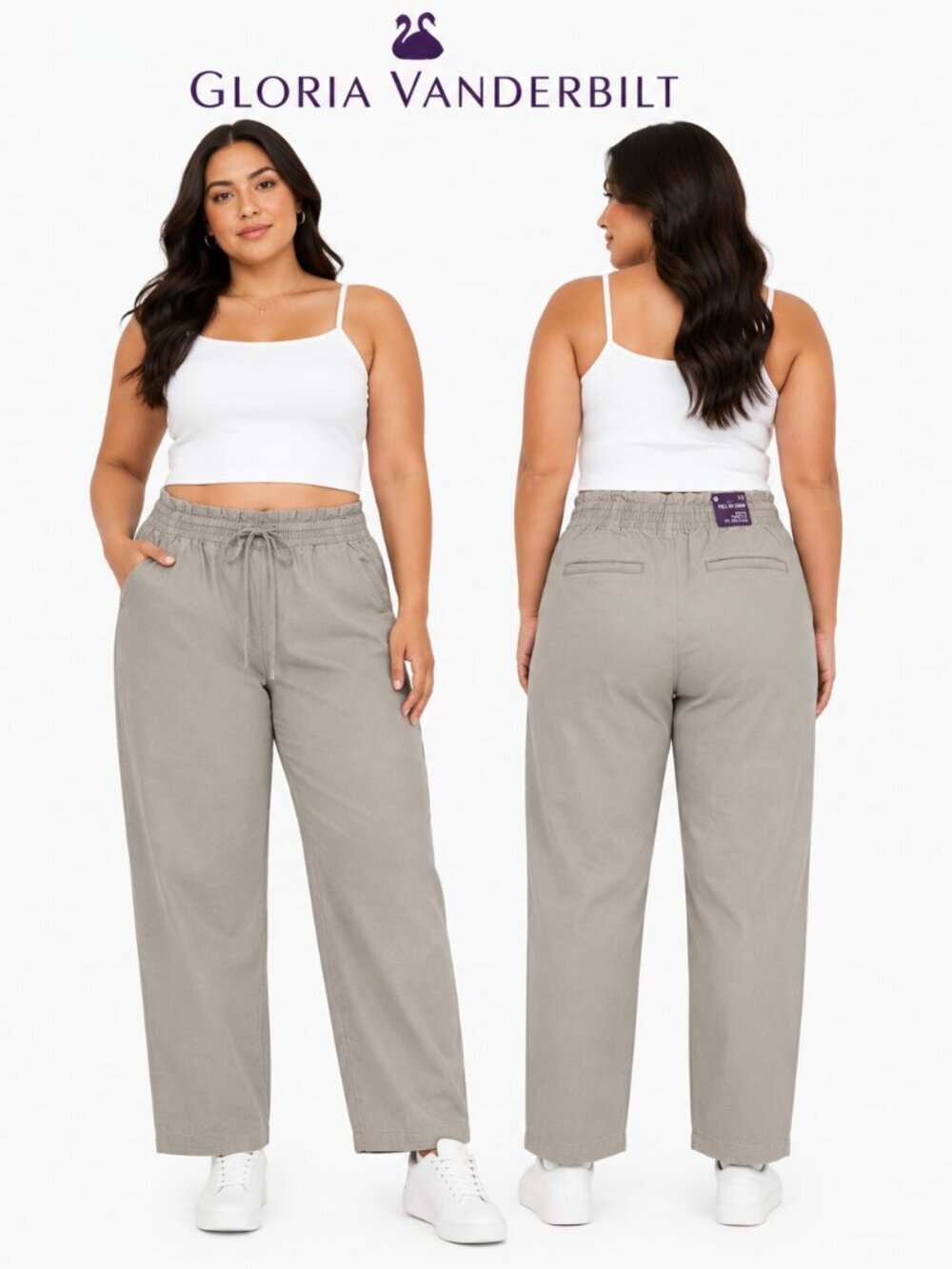 Gloria Vanderbilt Women Hazelnut High Rise Pull On Chino Tapered Pants Size 12